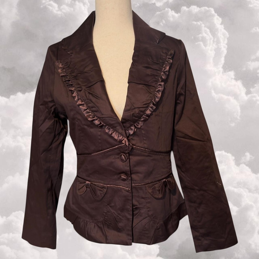 Deadstock Y2K Brown Whimsical Blazer With Bows Size Medium